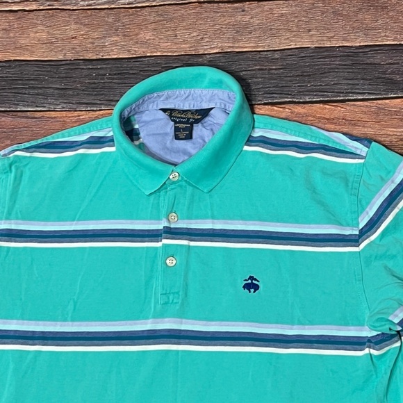 Brooks Brothers Men's Green Striped Polo Shirt Golf Short Sleeve - Picture 3 of 5